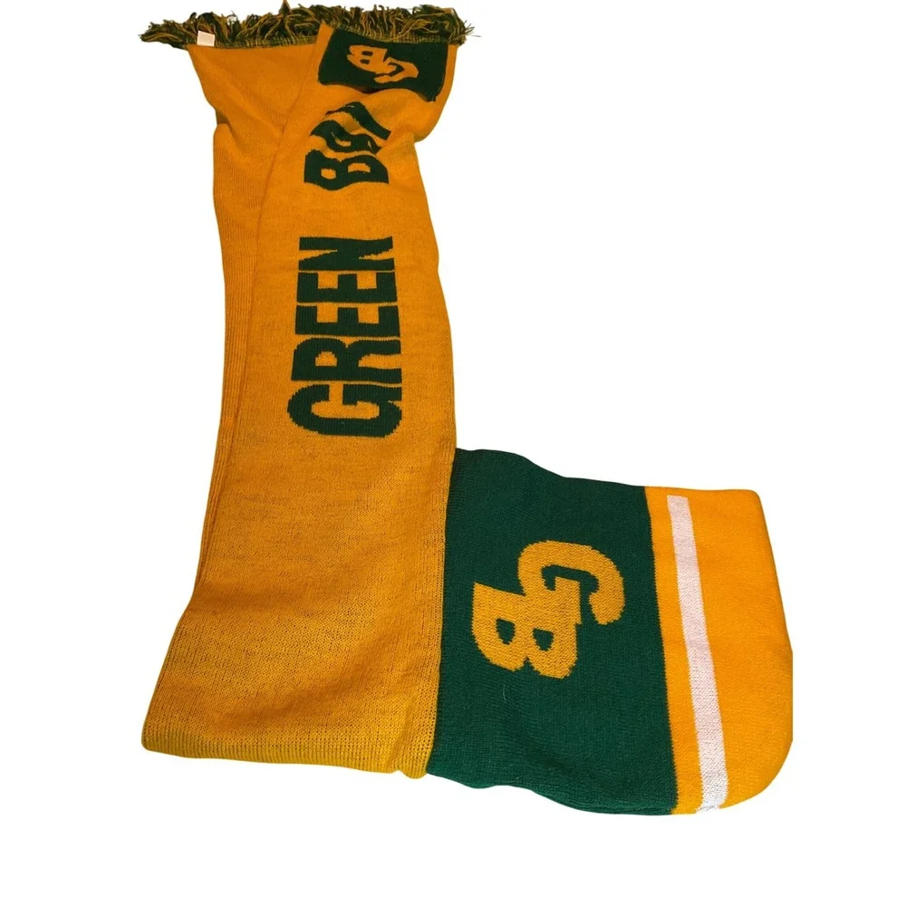 Green Bay Packers GB Football‎ Scarf Knitted Fringed Yellow Green